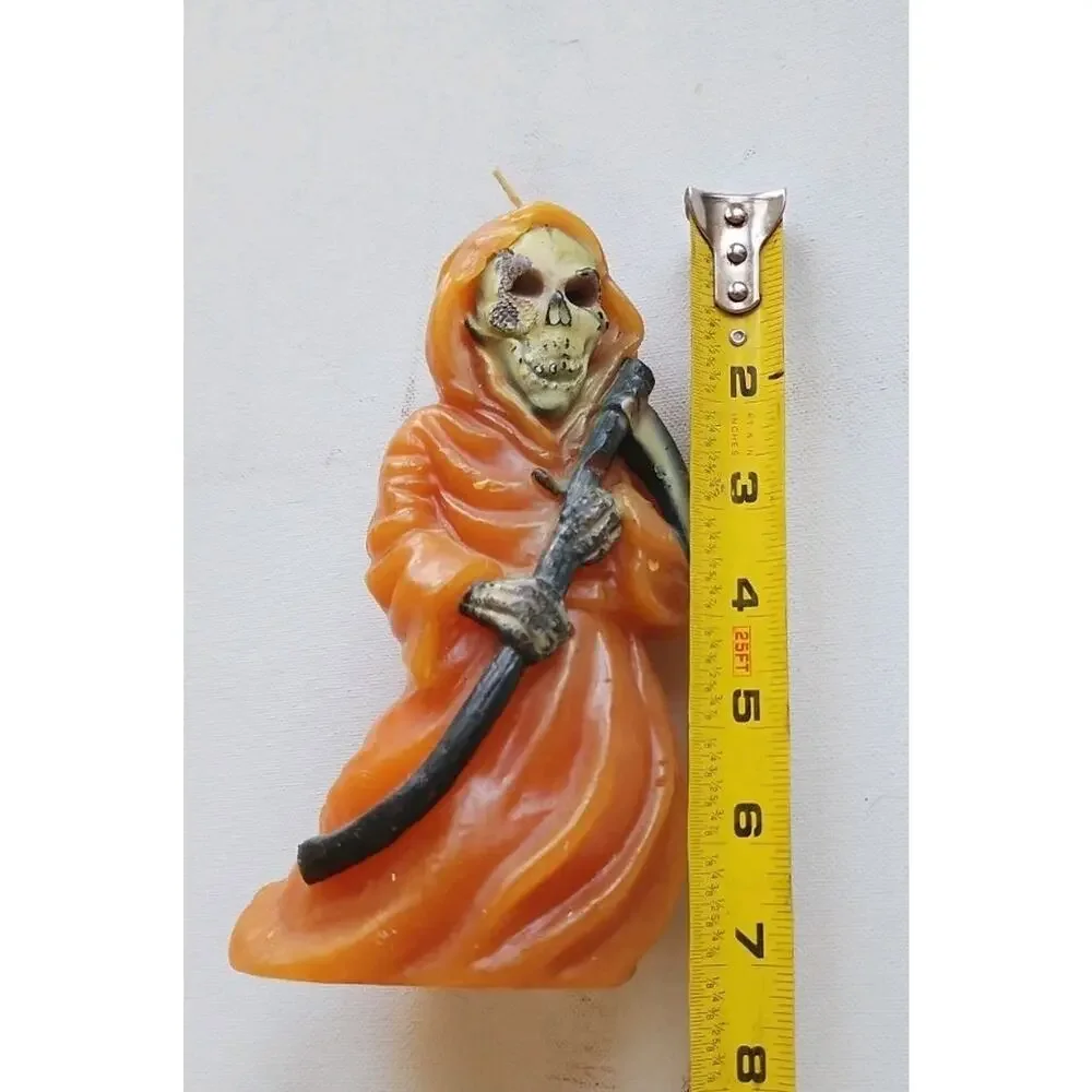 VNTG Grim Reaper Candle Orange Halloween Candle Garden Ridge Spooky Skull